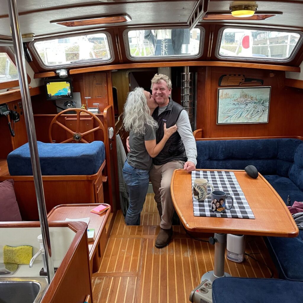 In our salon. Living on a sailboat