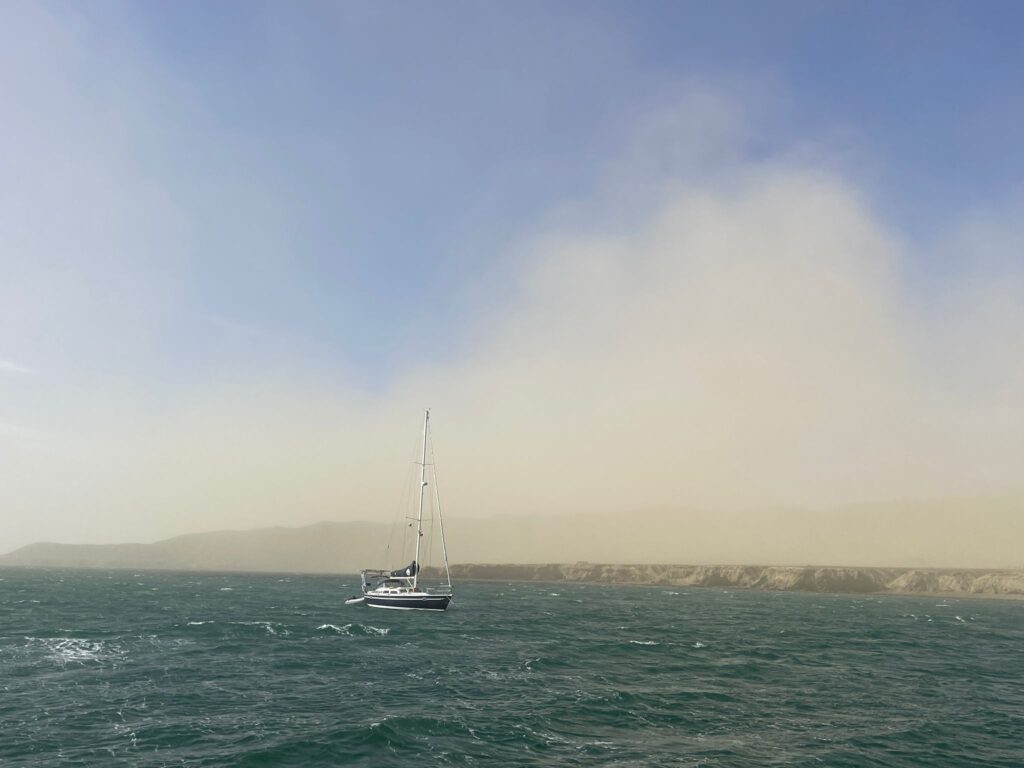 Our sailboat in Bahia de Tortuga Storm sailing down the Baja